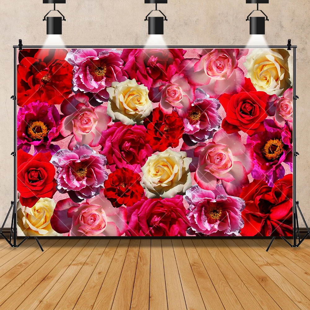 Fiori parete foto sfondo personalizzato matrimonio fotografia fondali Baby Shower Christmas Home Party Pink Rose Decoration Banner