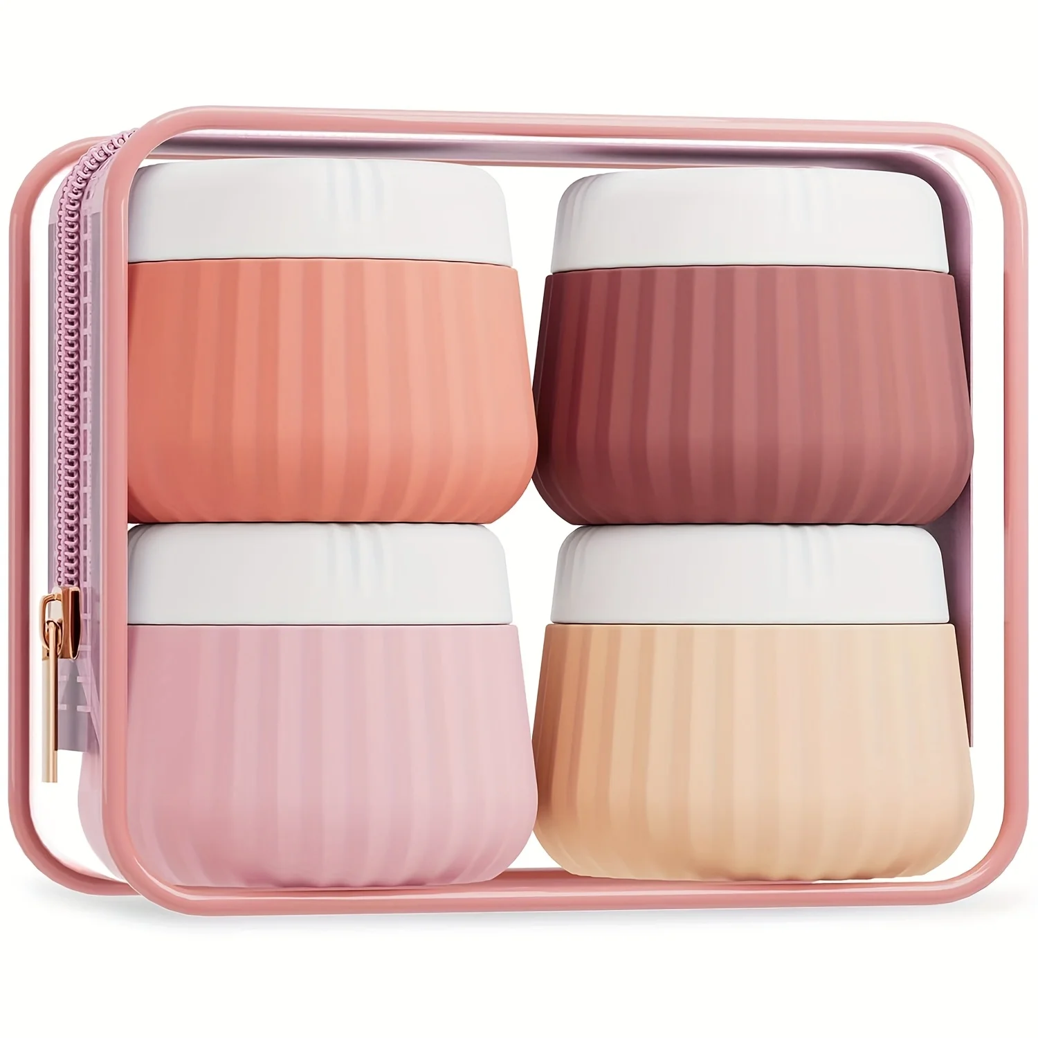 Articoli da toeletta Contenitori da viaggio, Barattoli di crema in silicone Contenitori da viaggio approvati dalla Tsa con sacchetti trasparenti, Accessori da viaggio a prova di perdite con coperchi, Adatto per trucco, viso, corpo e crema per le mani (confezione da 4), Essenziale per le vacanze di viaggio e crociera