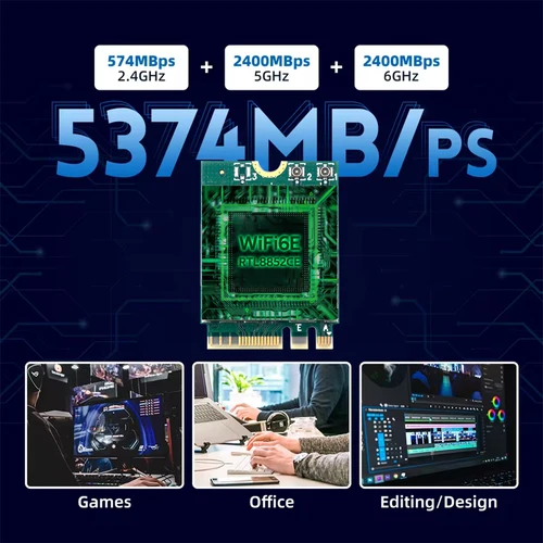 Imagen 2 del producto Adaptador WiFi 6E Bluetooth 5,3 de Triple banda, tarjeta receptora de señal inalámbrica de 5400Mbps NGFF M.2 para Windows 10/11 RTL8852CE como AX210