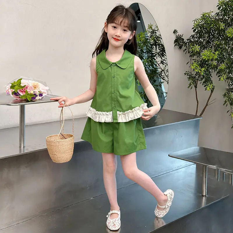 فتاة الملابس 10 إلى 12 سنة مجموعات الصيف الكورية الاطفال فستان الطفل الابتدائية جرلي جونيور أعلى وأسفل مجموعة تي شيرت للفتيات 8 4