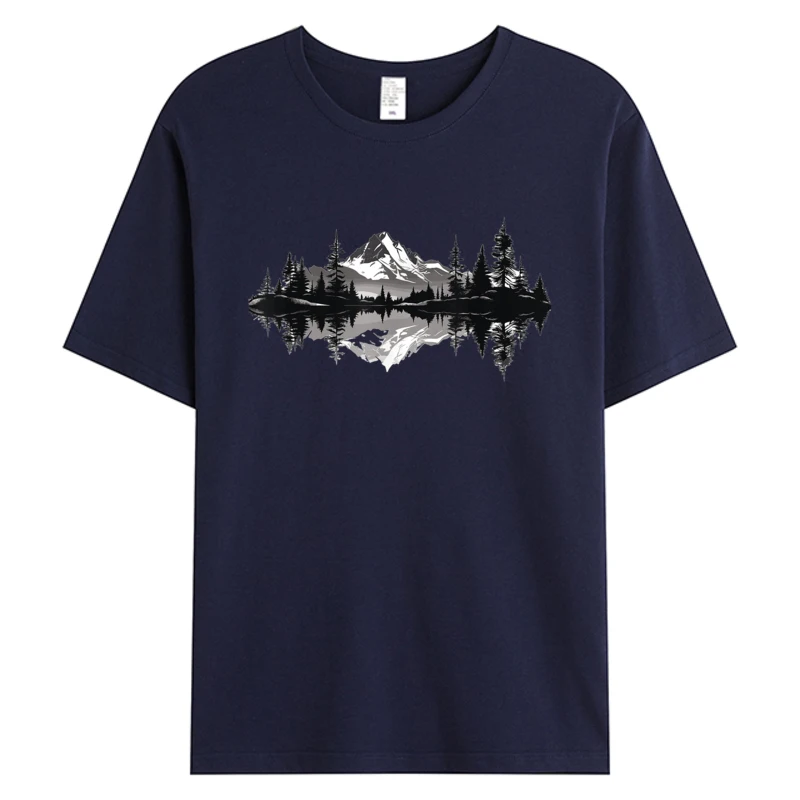 Sommer Frühling Neue T-shirt Berg Landschaft Reflexion Wald Bäume Klassische T Shirt Mann Herren 100% Baumwolle Grafik T-Shirts