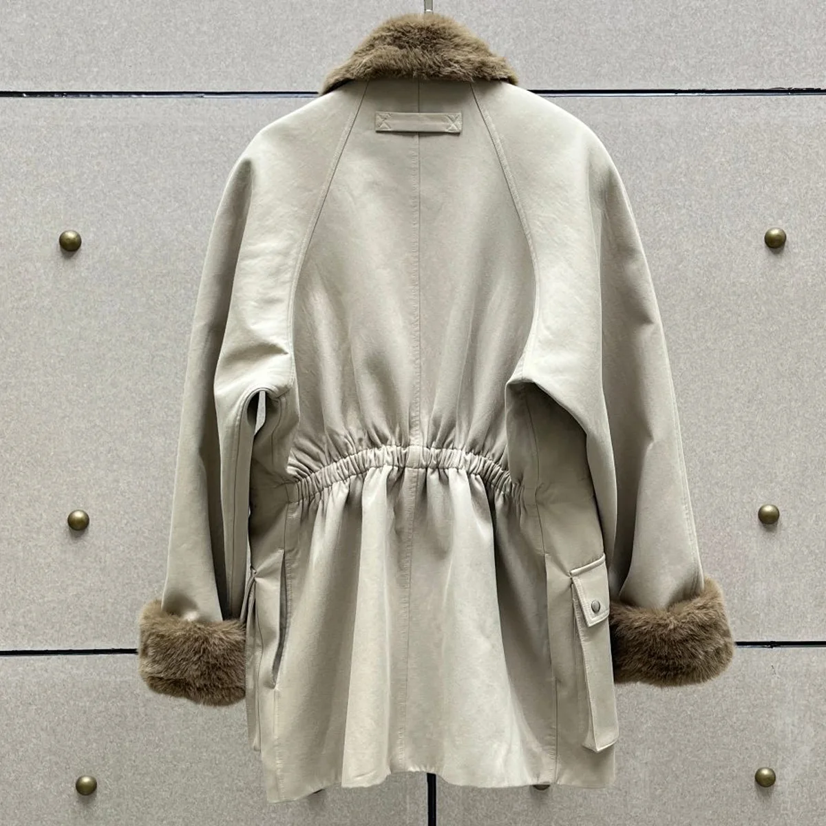 High Quality Women Winter Parka Coat, Collar & Cuff Fluffy Trim, Drawstring Waist Multi Pockets Mid Length Warm Outerwear