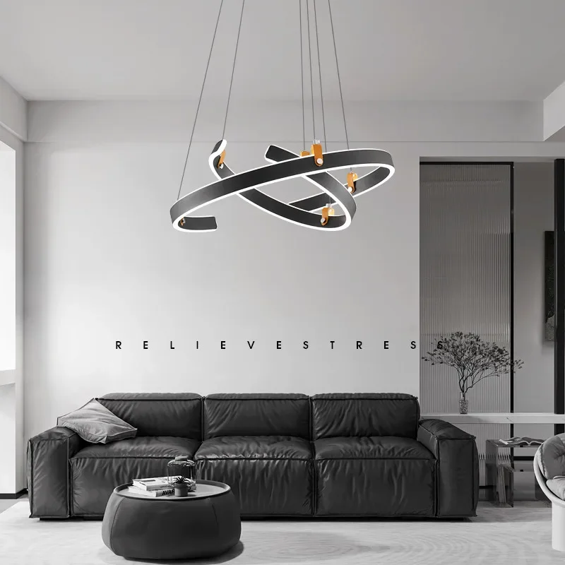 Modern Minimalist Circular Ring LED Pendant Light for Living Room Art Bedroom Lamp Decorative Fixture for Restaurant Bar Counter