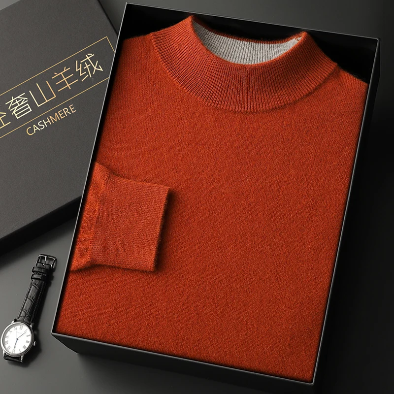 

Пуловер из 100% чистого кашемира, осень/зима, новый мужской деловой повседневный однотонный вязаный свитер, топы с высоким воротником, теплый джемпер