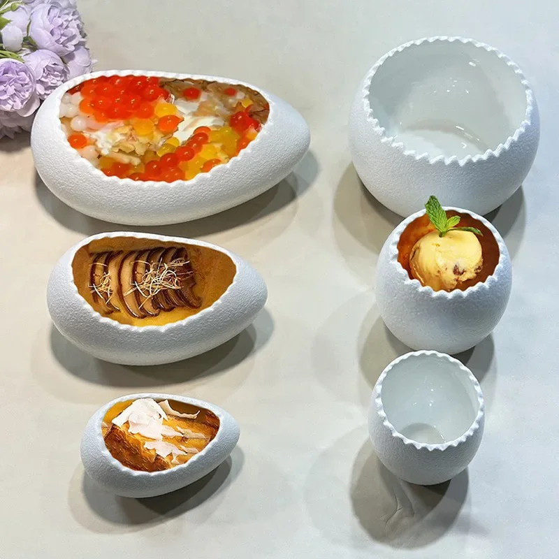 달걀 껍질 모델링 찐 계란 그릇 디저트 디저트 그릇 타조 달걀 모양의 세라믹 그릇 요구르트 특별 레스토랑 식기
