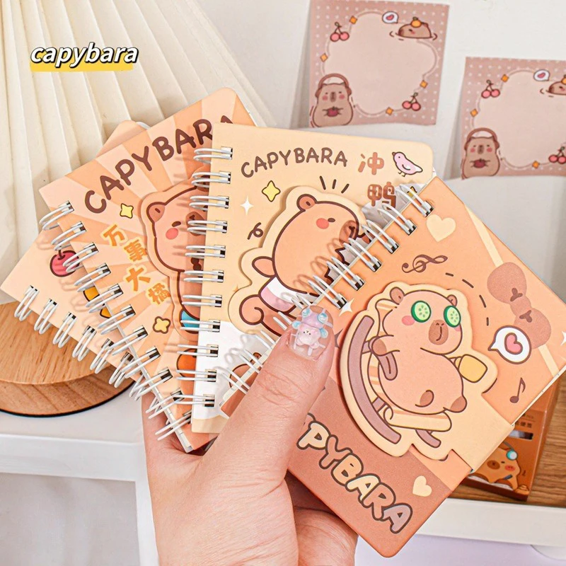 Mini Portable Pocket Notebook Cartoon Capybara Small Notepad Cute A7 Coil Notebook School Supplies Student Stationery Gifts