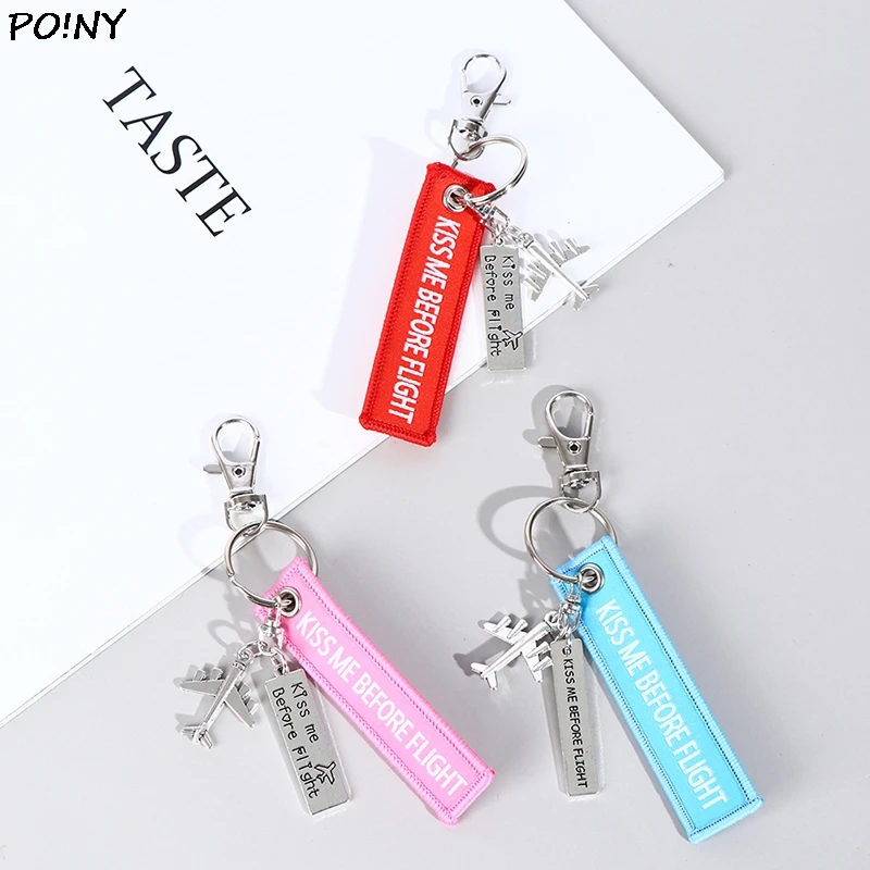 Flight Keychain Set Kiss Me Before Flight Crew Drive Safe Aircraft Metal Carving DIY Pendant
