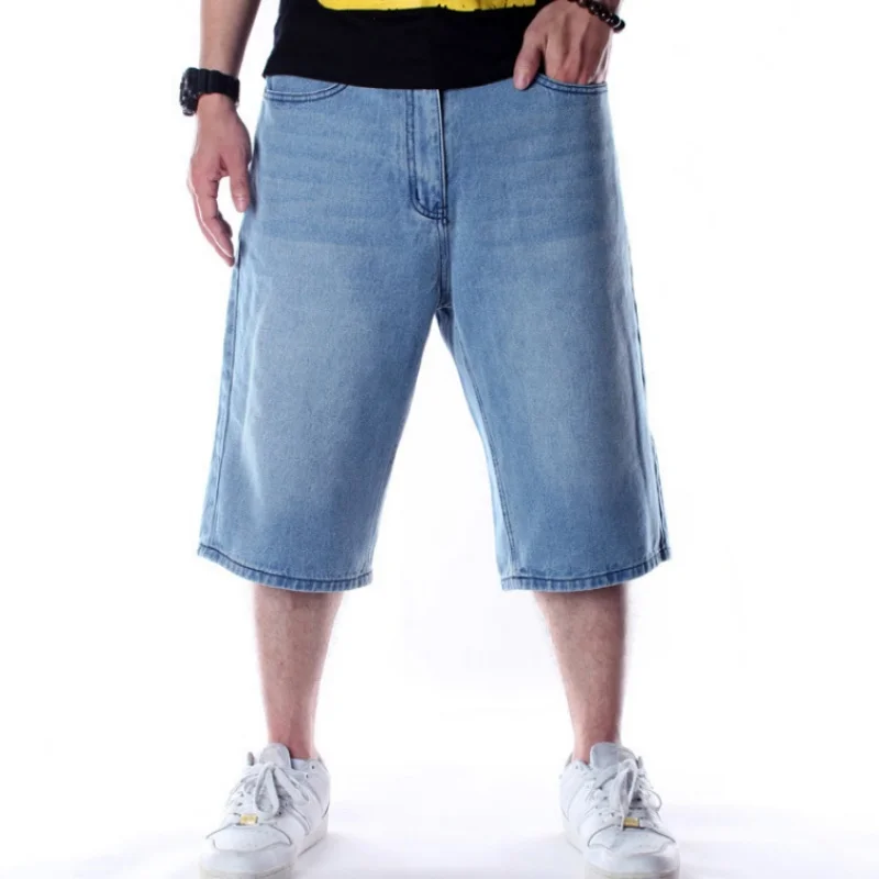 

Summer Baggy Short Jeans for Man Light Blue Denim Shorts Fashion Hip-Hop Wide Leg Loose Male Trousers Plus Size Y2k Clothes