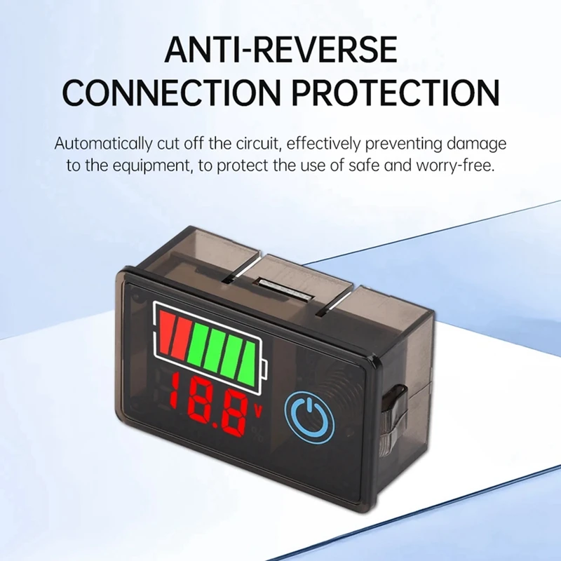 DC 8-100V Digital Voltage Power Indicator For Lead-Acid Lithium Battery 12V/24V/36V/48V Two-Wire Anti Reverse Switch