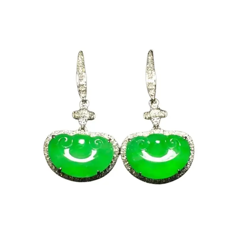 Imitation Zhengyang green high ice Ruyi head inlaid with diamonds, radiant and full, imitation chalcedony ear hook exquisite wom