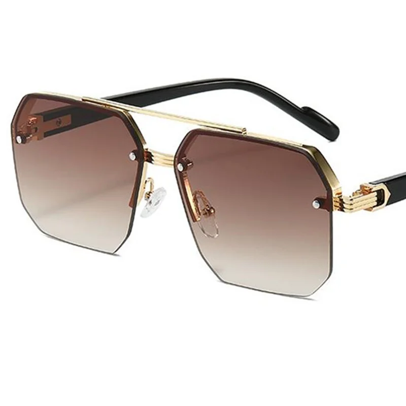 Moda sem aro óculos de sol unisex anti-uv óculos retro polígono ornamental duplo feixe óculos de sol