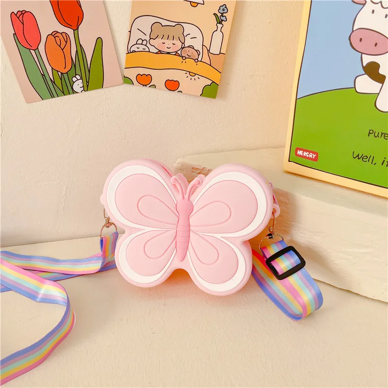 Mini sac à main papillon pour enfants, sacs à bandoulière mignons pour bébés filles, poudres à monnaie, petit portefeuille Kawaii pour tout-petits, pochette