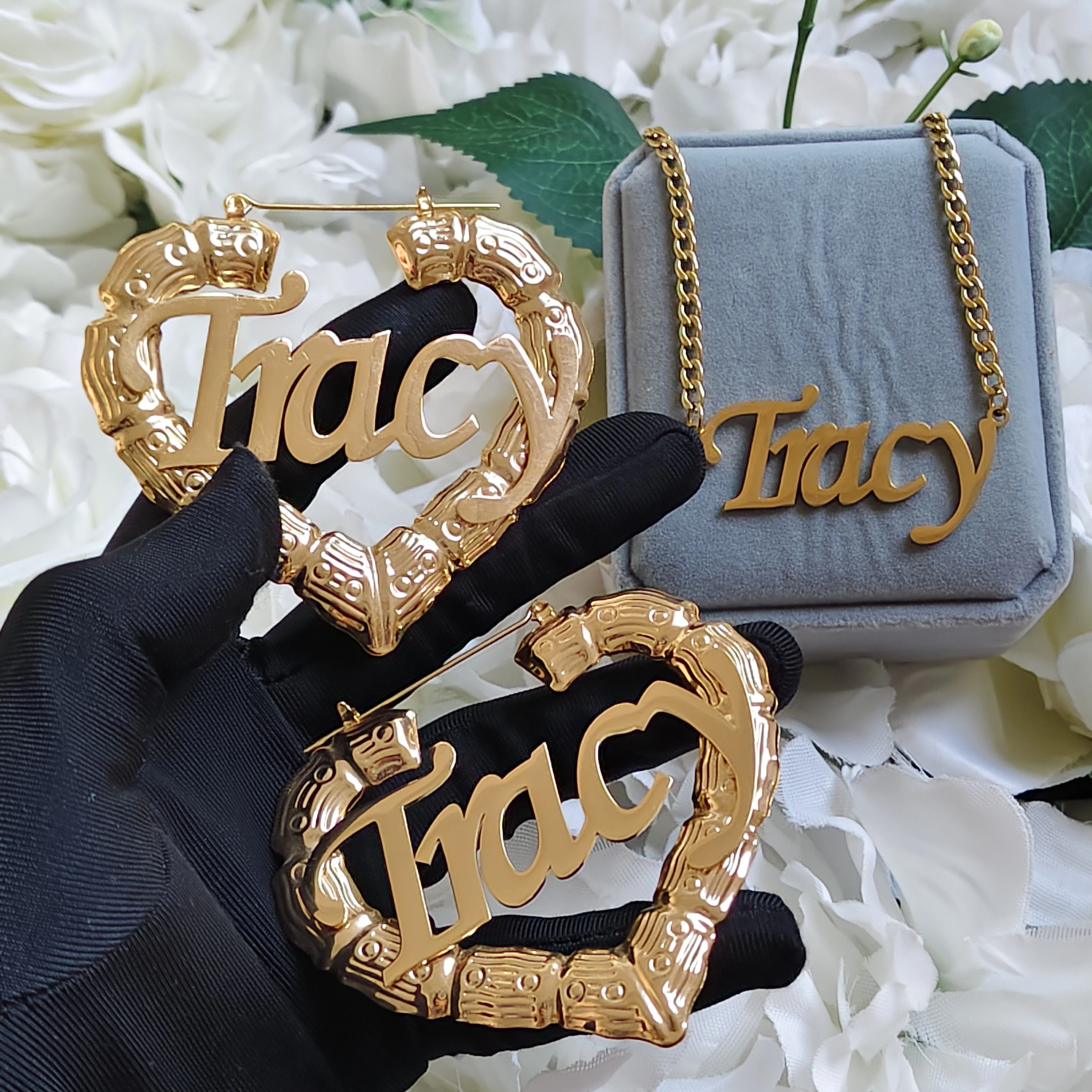 

DHQH Wholesale Customized Name Set Personalized Letter Necklace and Heart Earrings Valentine's Day Gift Manufacturer Direct Sale