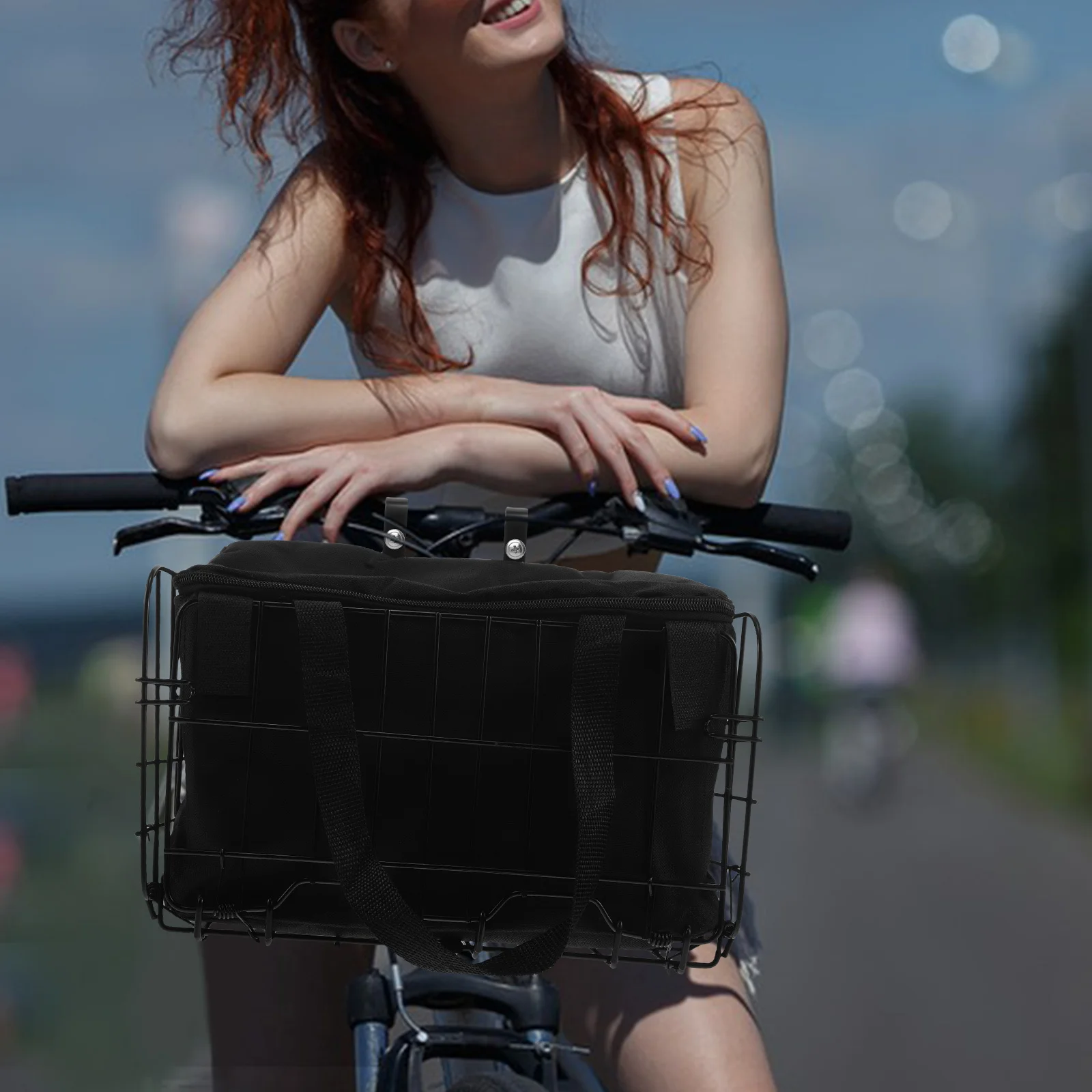 Large Foldable Metal Bicycle Basket Black with Removable Liner Bag for Electric Bike Rear Front Rack