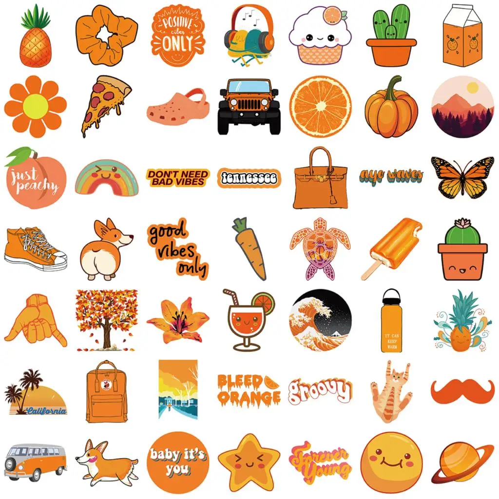 10/50PCS Funny Orange Little Fresh Cute Stickers Vintage For DIY Kids Notebook Luggage Motorcycle Laptop Refrigerator Decal Toy