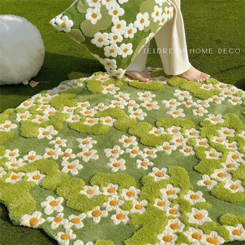 Garden Handmade Acrylic Tufted Round Carpet For Living Room Home Fresh Flowers Rugs For Bedroom Soft Sofa Coffee Table Floor Mat