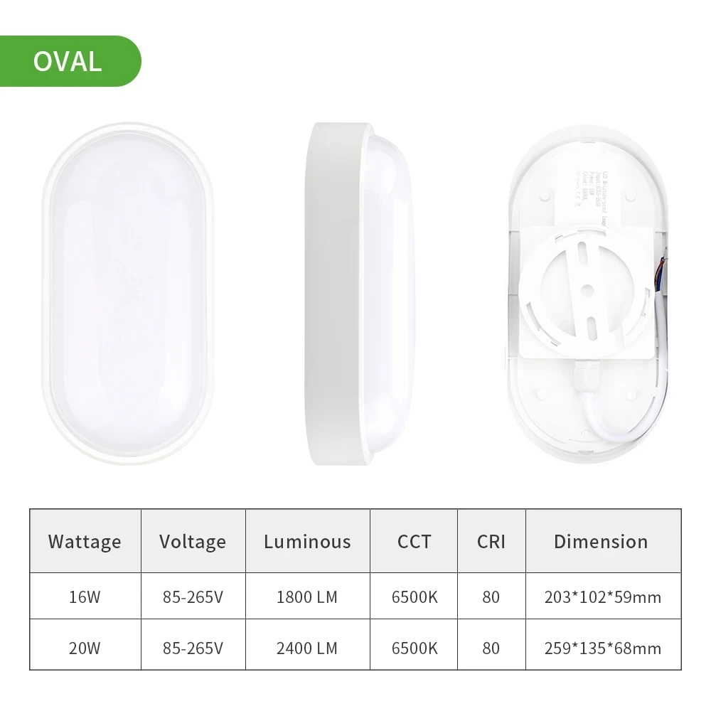 Imagem -04 - Impermeável Umidade Lâmpada Led do Teto Luz de Parede Moderna Banheiro Exterior Jardim Quintal Redondo Oval Ip65 16w 20w