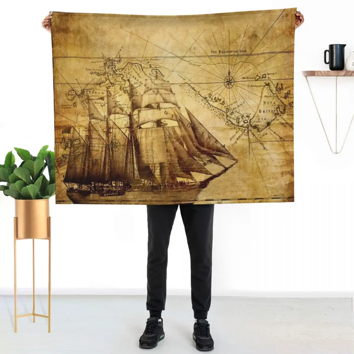 

Vintage ship map Throw Blanket Fuzzy Plush Throw Blanket for Sofa Chair