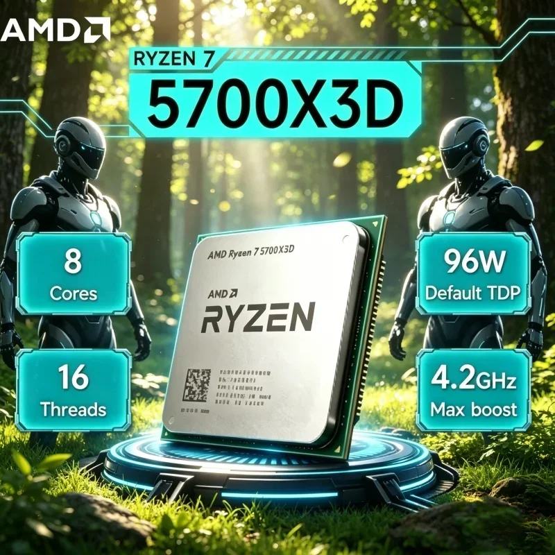 

AMD Ryzen 7 5700X3D R7 5700X3D 105W TDP 8 Core 16 Thread 3D VCache AM4 DDR4 Desktop CPU for AM4 Motherboard Upgrade