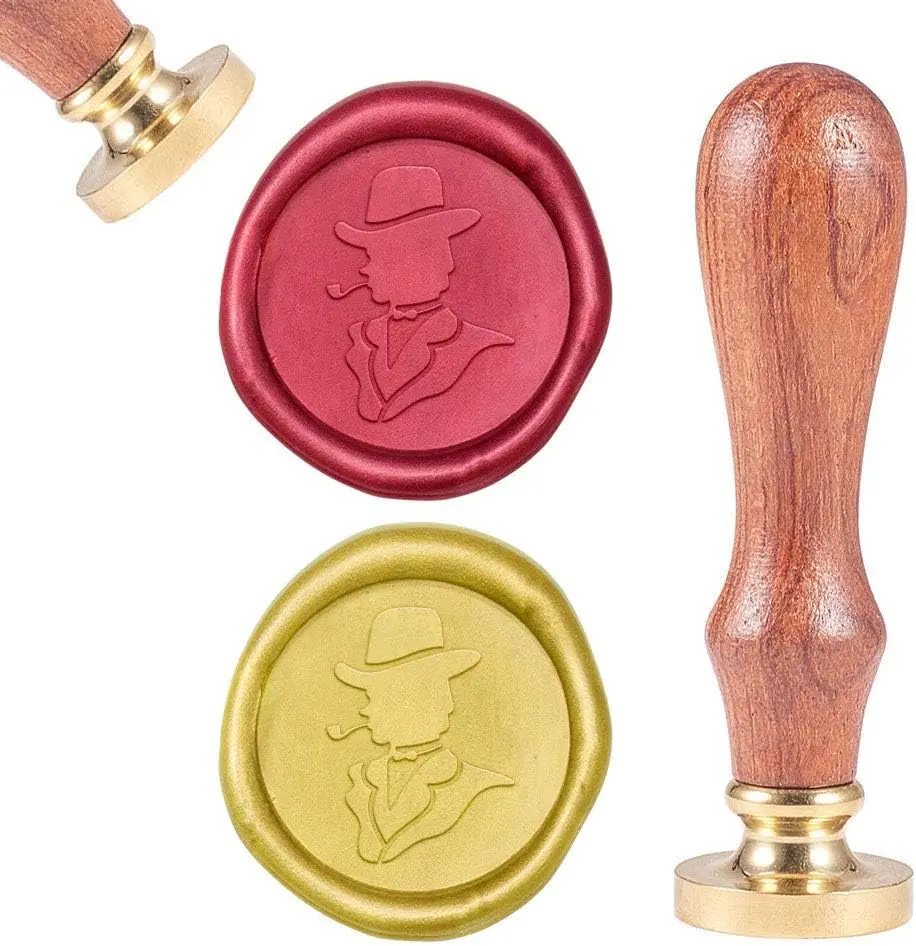 

1PC Wax Seal Stamp Gentlemen with Pipe, Sealing Wax Stamp Retro Wood Stamp Wax Seal 25mm Removable Brass Head Wood Handle