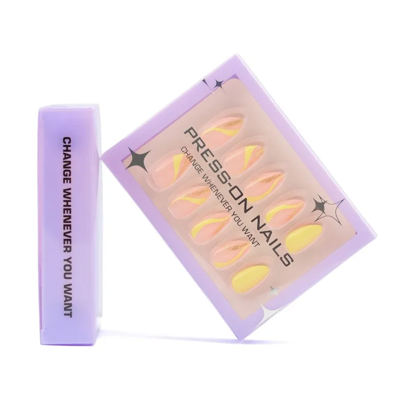 

24 Pcs French False Nails Medium Artificial Nails for Sticking Prosthetic Nail Set Yellow Press on Nails for Beautiful Gluing