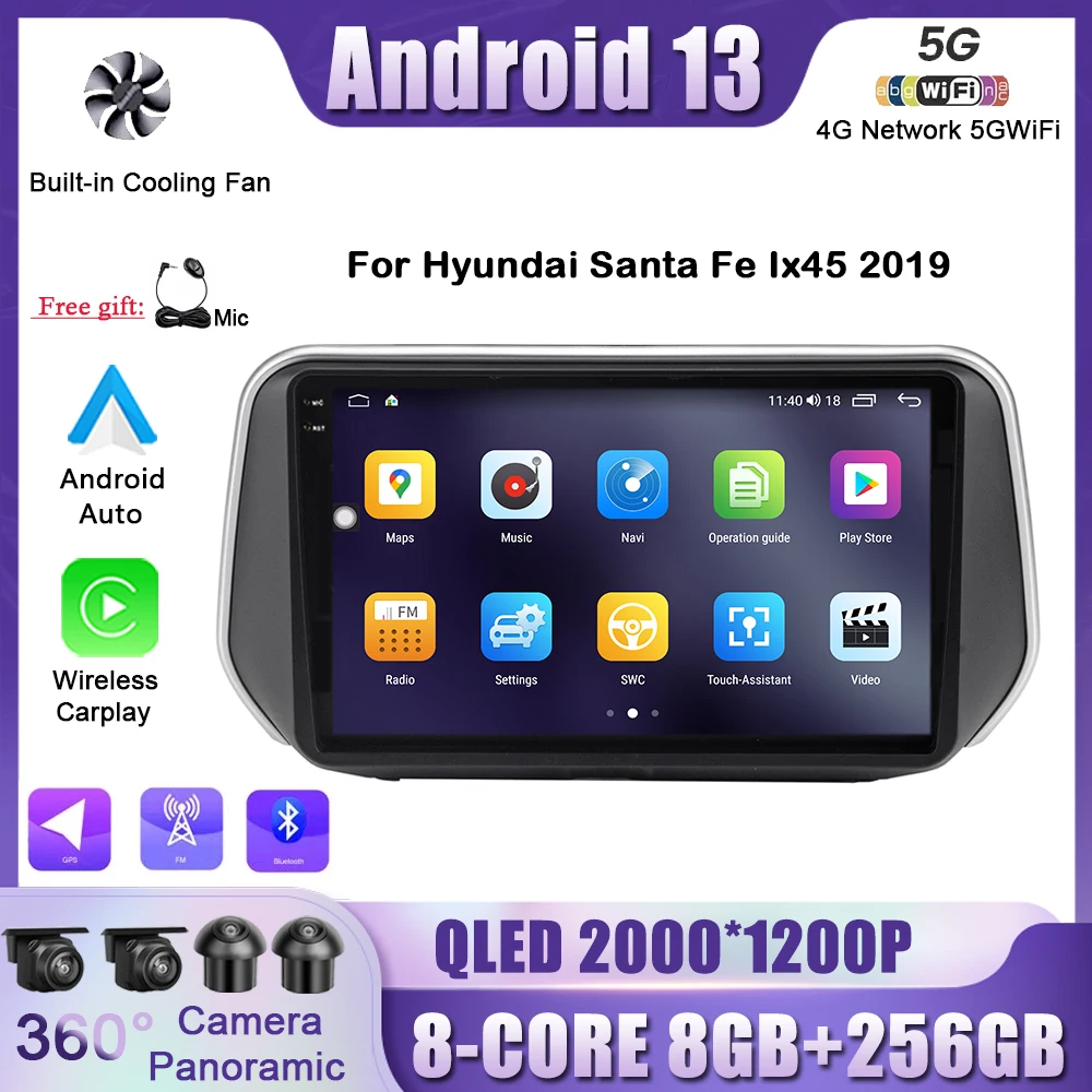 

Android 13 For Hyundai Santa Fe Ix45 2019 Car Radio Multimedia Player Navigation GPS Carplay 4G+Wifi Bluetooth Auto Radio 10.1"