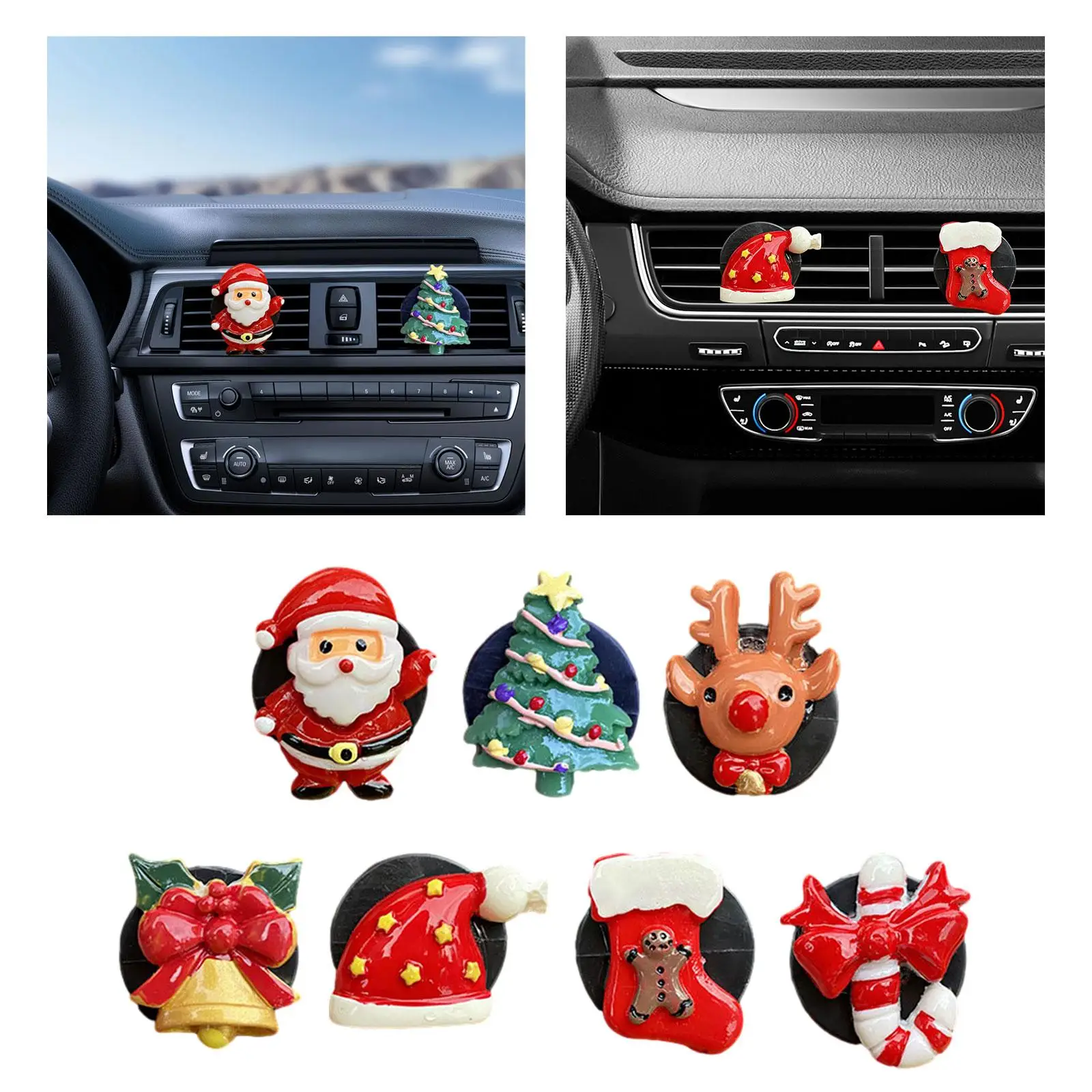 7 Pieces Christmas Car Air Vent Perfume Clips Classic Xmas Elements Stylish for Women Men Practical Multifunctional