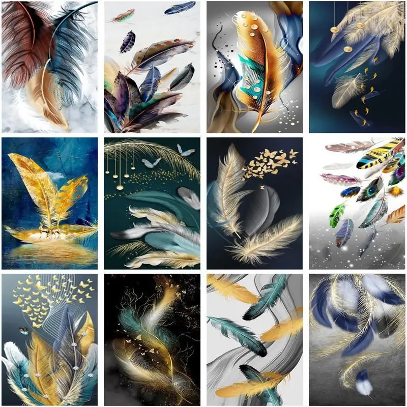 GATYZTORY Painting By Number Colored Feathers Drawing On Canvas Gift Diy Kits For Adults Children Handicraft Art Home Decor