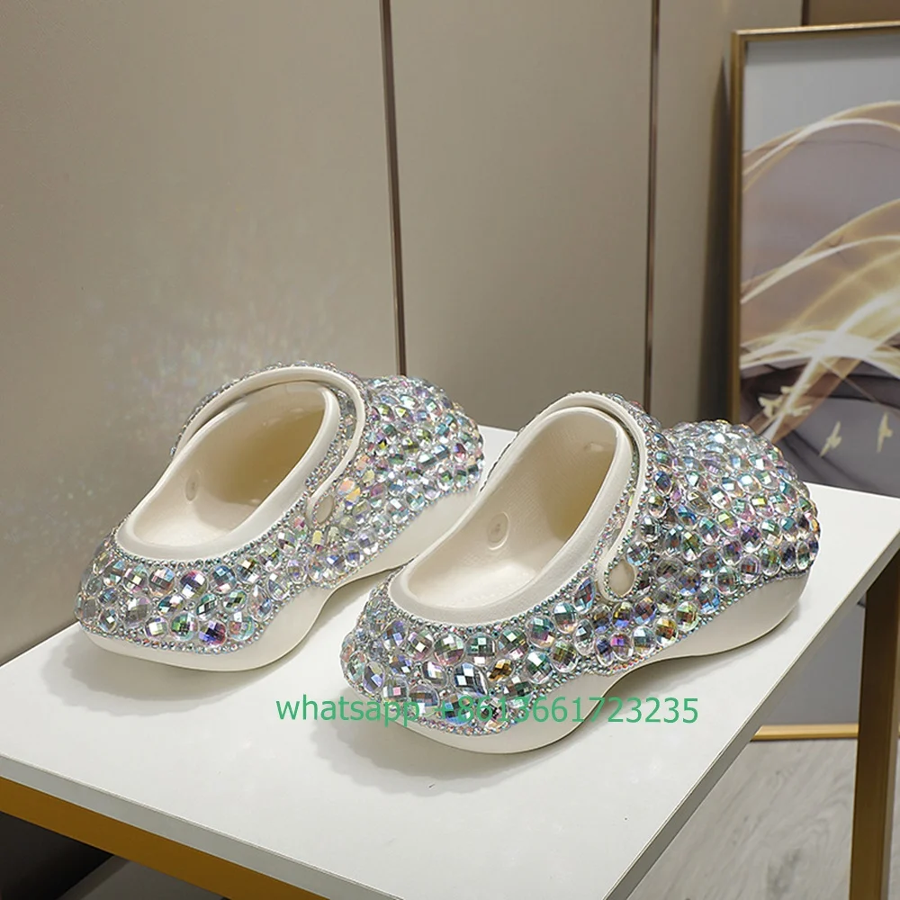 Crystal Shiny Women Slippers Flat Heel Platform Sandals Colored Rhinestone Bling Bling Shoes Women Fashion Rubber Slides Green