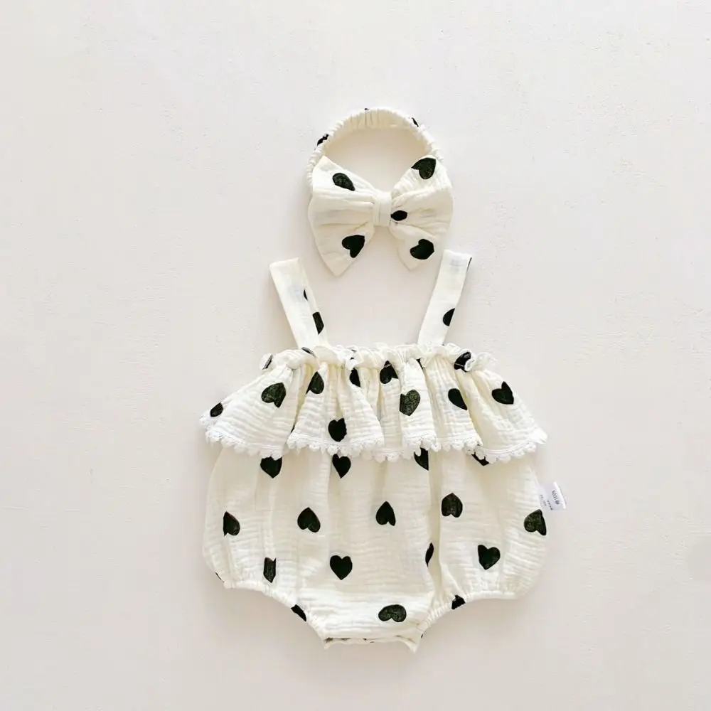 

Soft Ruffle Heart Baby Romper Bodysuit Bow Heart Lace Baby Jumpsuit Infant Romper Cotton Baby Shorts Climb Suit Gifts