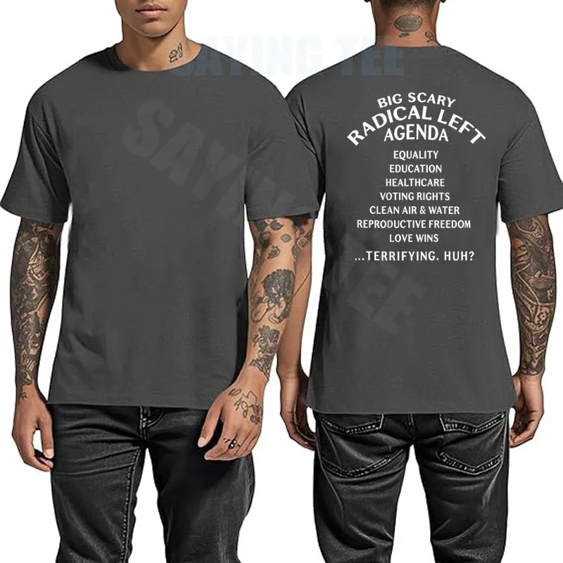 Big Scary Radical Left Agenda Sarkastisches T-Shirt Y2k Lustige Buchstaben Bedrucktes Witziges Spruch-T-Shirt Personalisierte Humor-Streetwear-Kleidung – Detail 9
