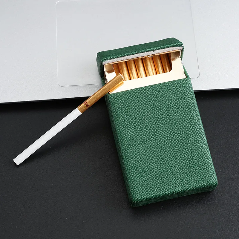 Green Leather Cigarette Case for Slim 100\'s Cigarettes, Gift for Women and Men