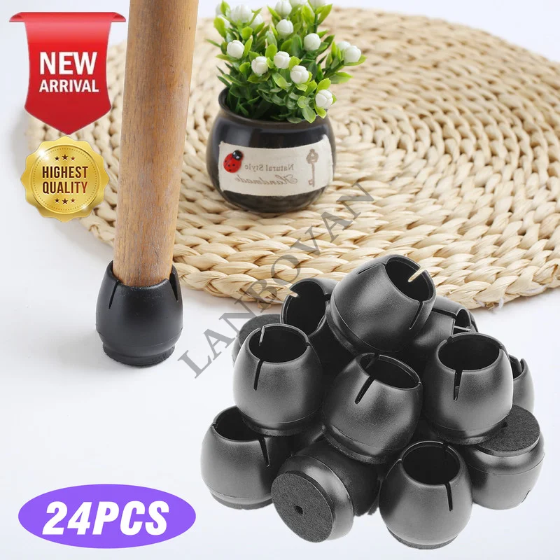 24pcs Black Furniture Legs Feet Pad Silicon Floor Protector for Decor Chair Leg Caps Anti-slip Table Leg Wood Floor Protection