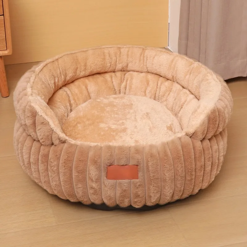 新しい丸型ぬいぐるみふわふわ猫ベッド、室内猫や小型犬用の居心地の良いクッション、ドーナツ型の落ち着きのある抗不安犬用ベッド
