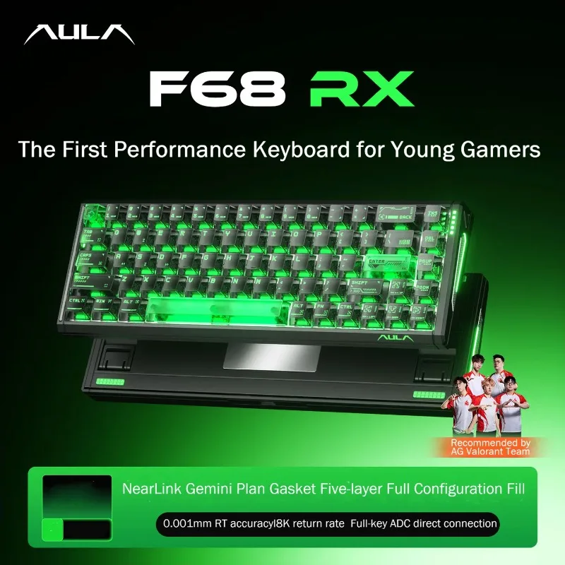 AULA F68 RX E-Sports Magnetic Keyboard Wired, 0.08ms Ultra Low Latency, 256K Scan Rate,  Hot Swappable 68 Keys Keyboard