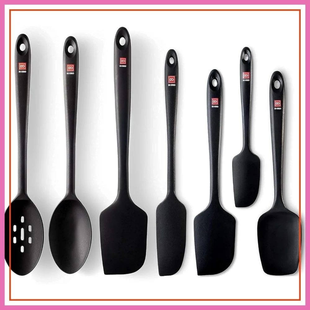 

7-Piece Silicone Utensil Set - 600°F Heat Resistant, Food Grade, BPA Free - 5 Spatulas & 2 Spoons (Black)