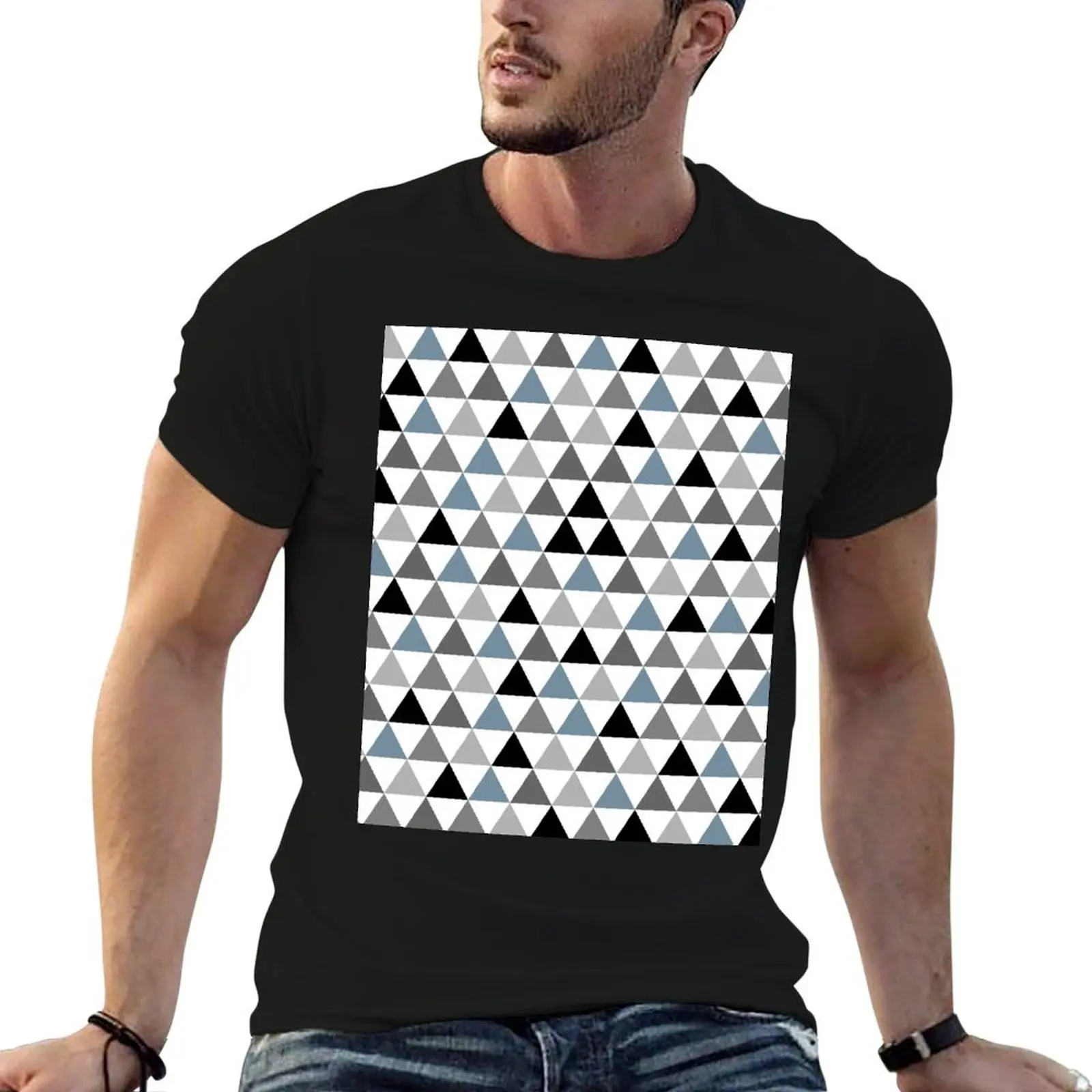 Geometric Triangle All-Over Pattern in Shades of Gray T-Shirt blacks anime tshirt Men's t shirts