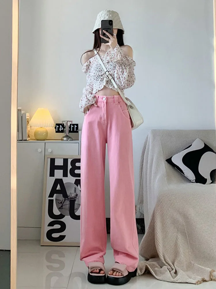 High Waist Wide Leg Green Pockets Zipper Casual Jeans New Loose Women Trousers Fashion Tide Spring Autumn 2023