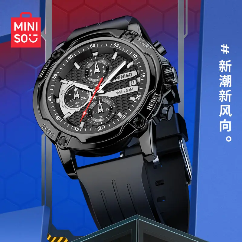 Miniso Original nuevo reloj multifunción de tres ojos para hombre relojes de cuarzo con cronógrafo resistente al agua