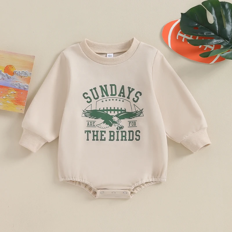 

Infant Baby Fall Sweatshirt Jumpsuit Letter Eagle Print Round Neck Long Sleeve Bubble Romper Toddler Clothes