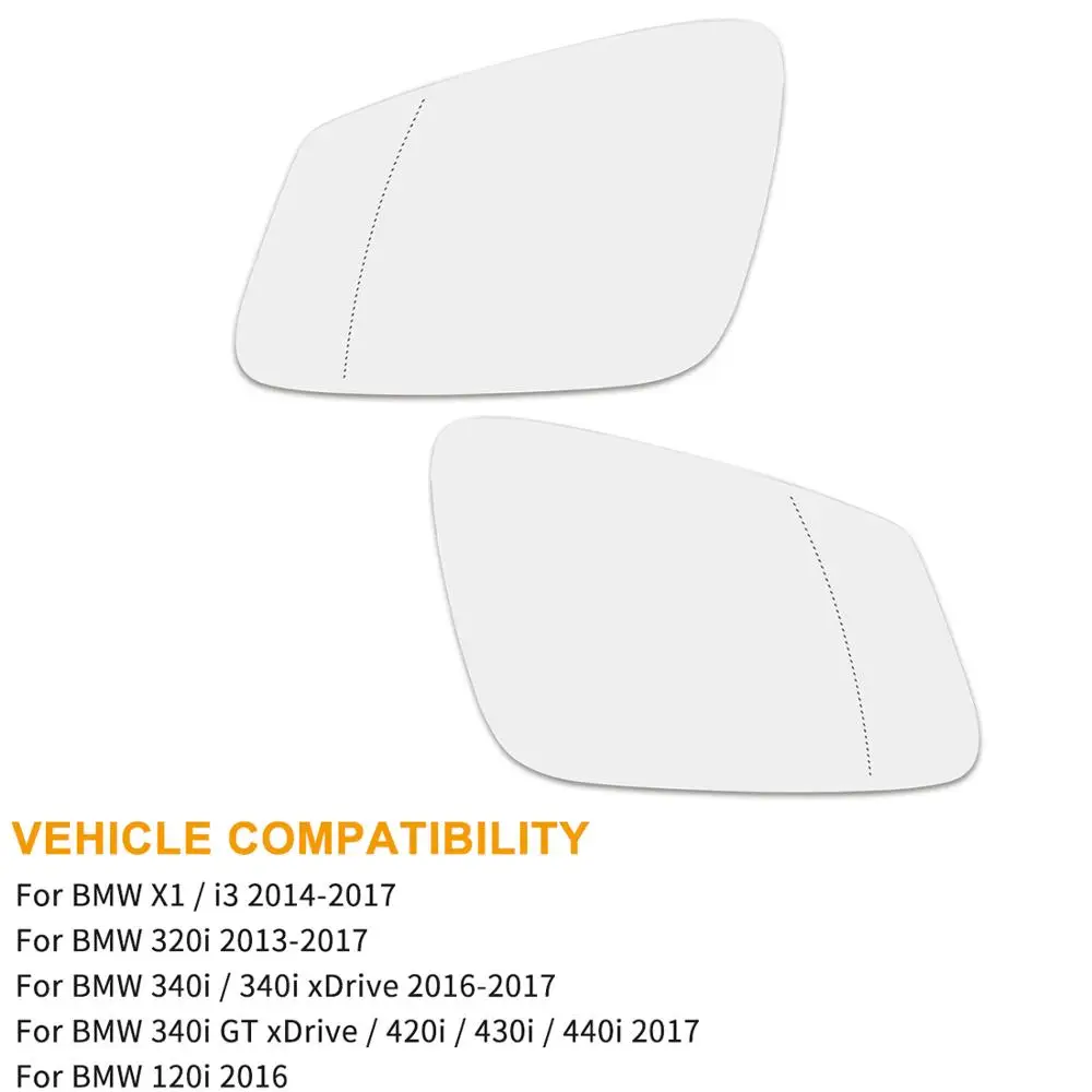 

Autohaux Mirror Glass Heated With Backing Plate Rear View Mirror Glass For 2014-2017 BMW X1 320i 340i