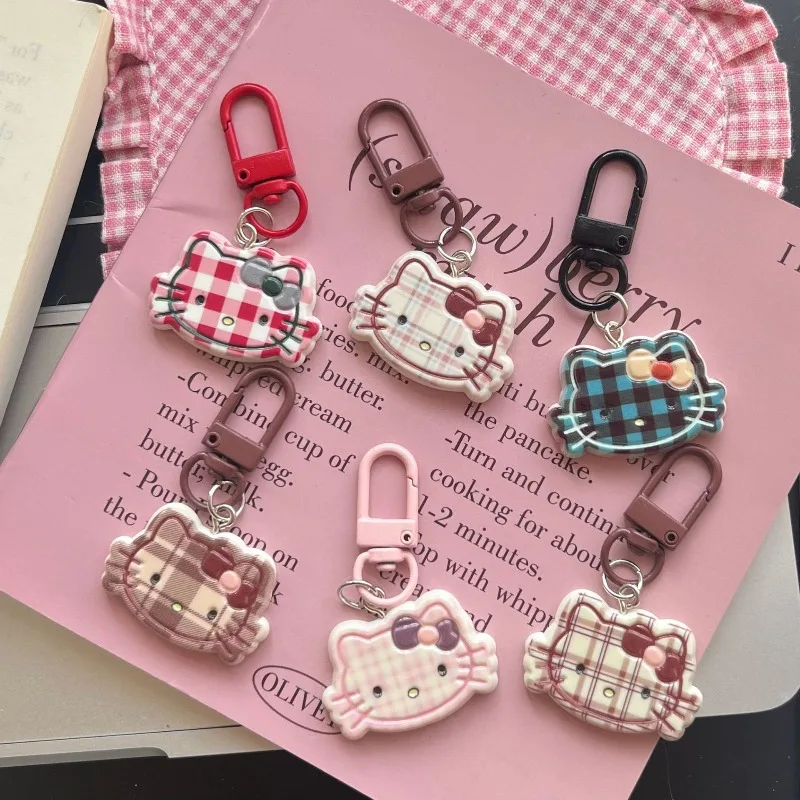 

Hello Kitty Keychain with Grid Pattern Cute Cartoon Anime Versatile Backpack Decoration Women Supplies Student Gift Wholesale