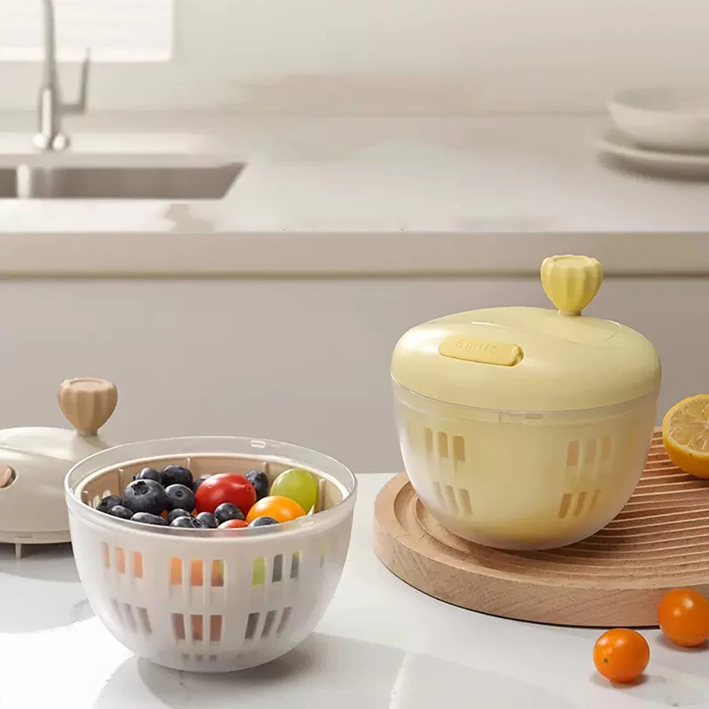 Double-Layer Fruit Vegetable Drain Basket with Lid Multifunctional Fruit Spinner Dehydrator Kitchen Colander Strainer Basin - view 4