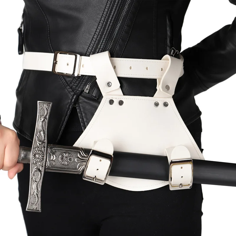 

Halloween Medieval Sword Belt Waist Sheath Scabbard Frog Holder Steampunk Gothic Knight White Suspenders Strap Holster Prop