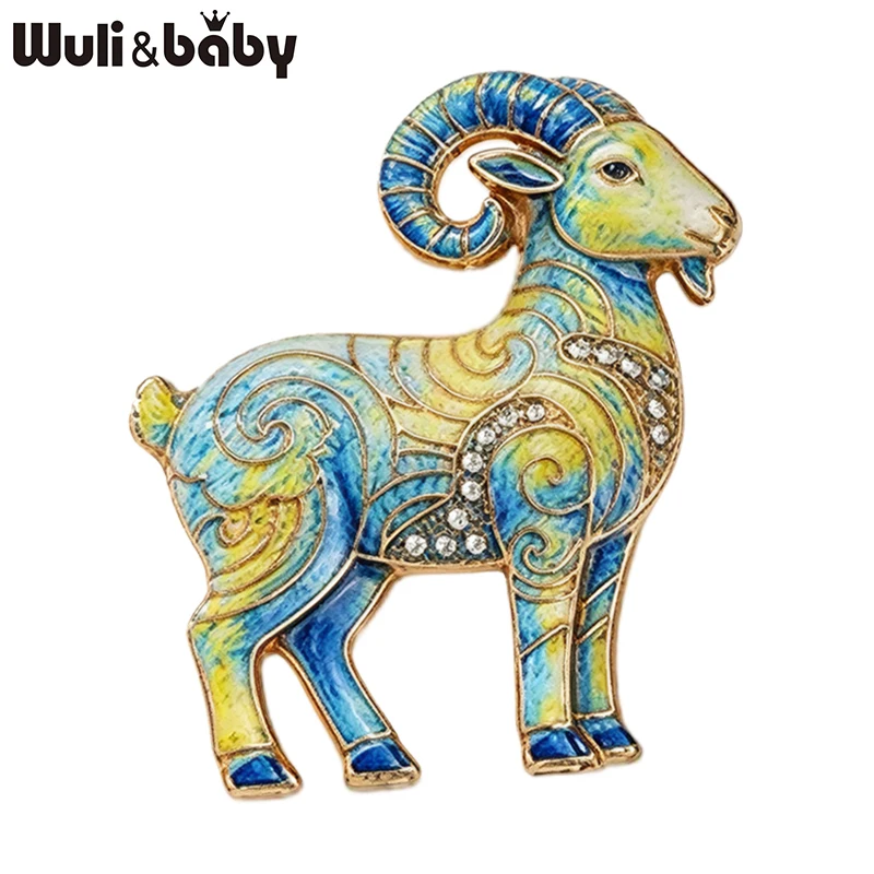 Wuli&baby Lovely Goat Brooches For Women Unisex 8-color Rhinestone Beautiful Year Of The Sheep Animal Brooch Pin New Year Gifts