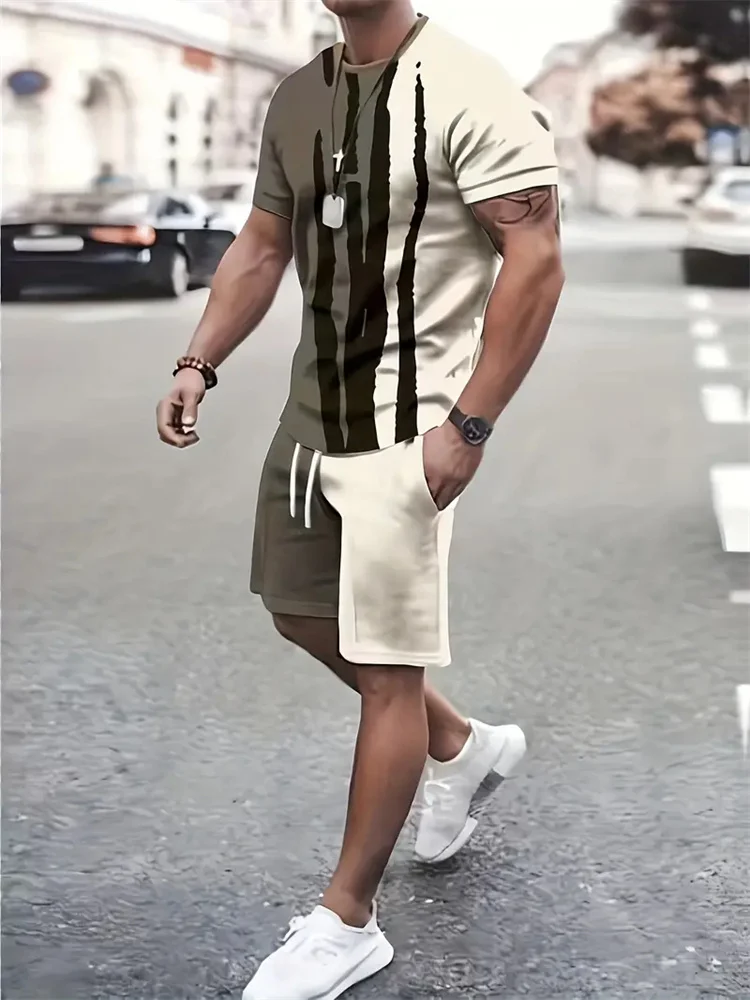 2024 New Summer Sportswear pantaloncini a maniche corte da uomo Set da 2 pezzi pantaloncini alla moda con stampa mimetica da strada da uomo Set