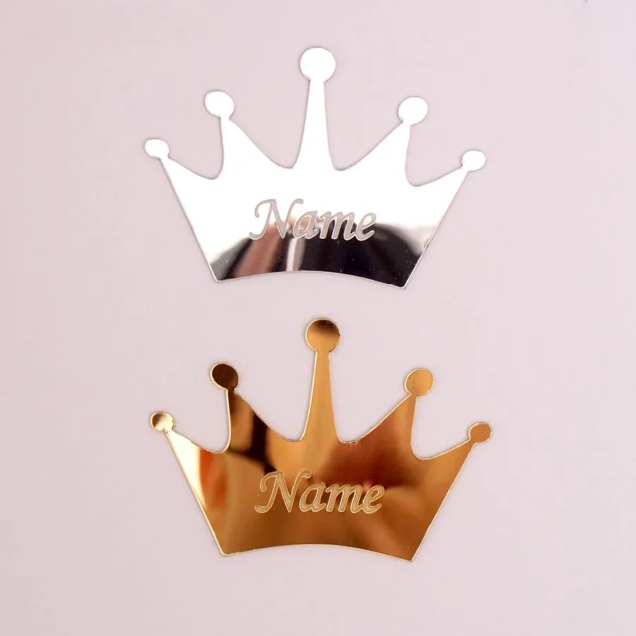 50pcs Personalized Mirror Crown Wedding Tags Table Center Decoration Card Acrylic Name Sign Stickers Party Favors Laser Cut Gift