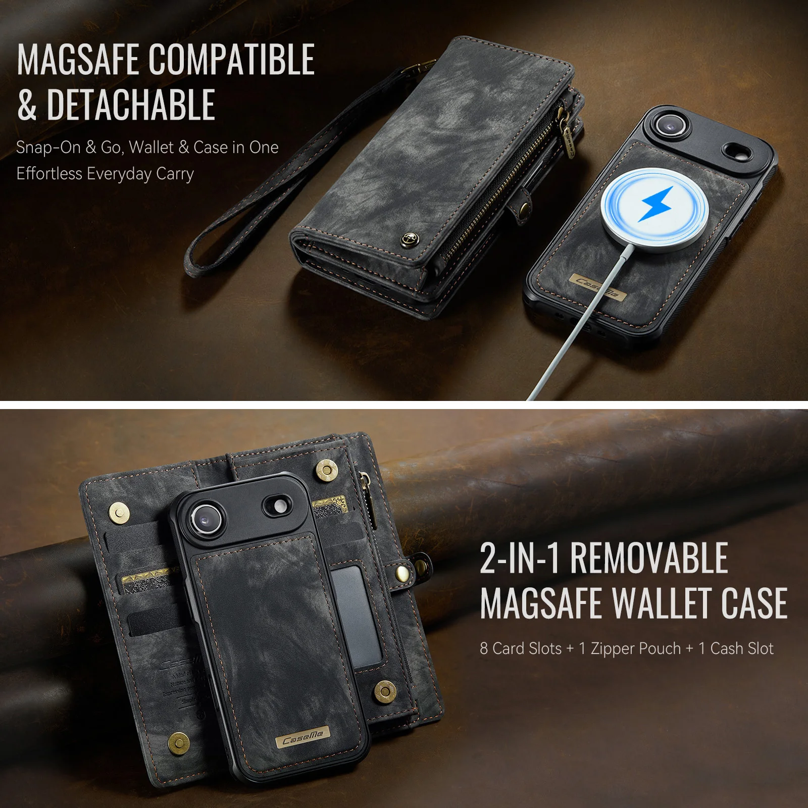 Caseme-008 حافظة محفظة هوائية لهاتف آيفون مضغوطة متعددة الوظائف امتزاز قوي مغناطيسي قابل للفصل جيب للبطاقات شحن لاسلكي #5