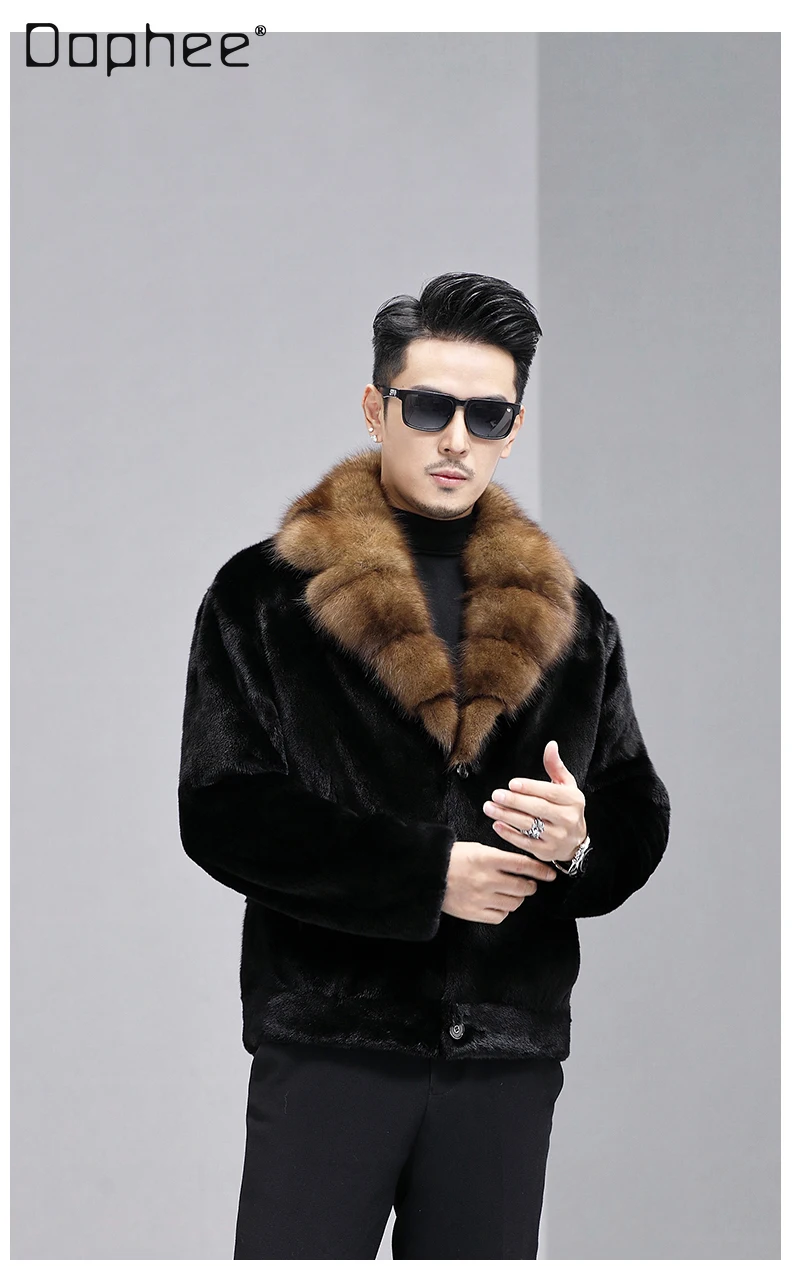 2025 Winter Nieuwe Nertsenkraag Milieuvriendelijke Nertsenbontjas voor Mannen Hoogwaardige Heavy-duty Nertsenbontjas Grote Maat Verdikte Jas