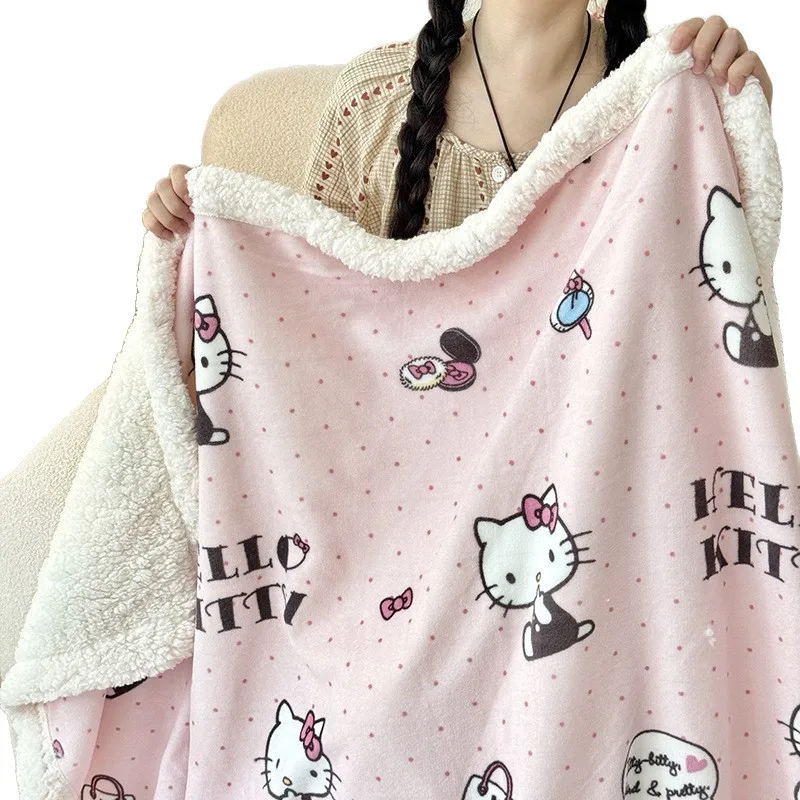 New Genuine Sanrio Series Kawaii Hello Kitty My Melody Multi-Functional Invisible Zipper Thick Cartoon Warm Lamb Velvet Blanket view 4